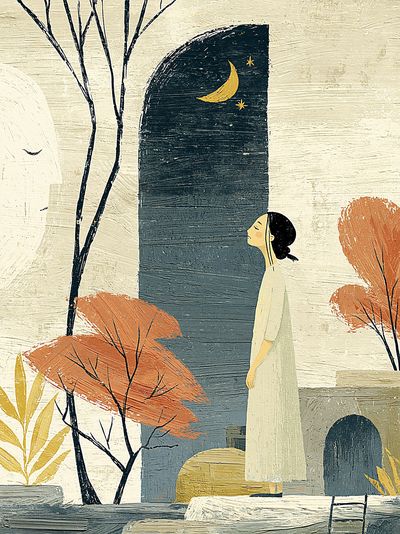 Moonlit Woman Illustration Poster. poster print