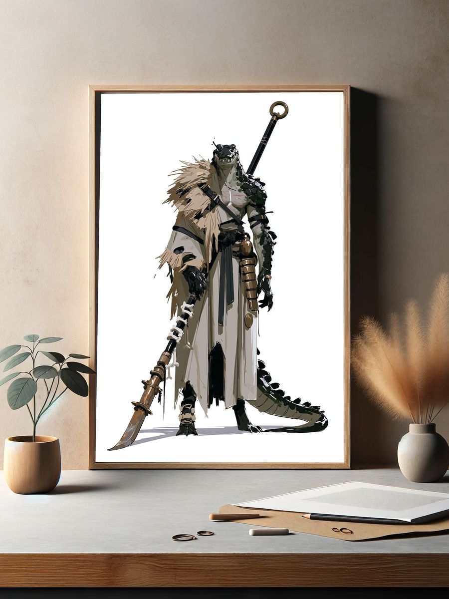 Armored Lizard Warrior Illustration Poster. — room view 2
