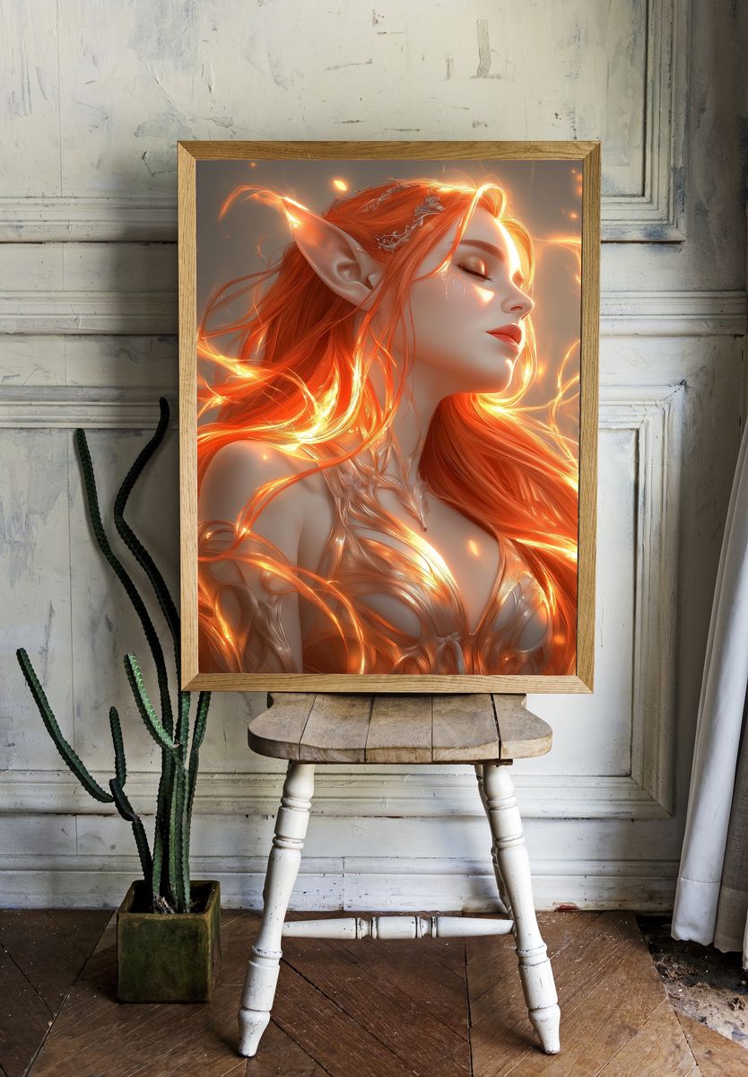 Elven Fire Portrait Print. room preview