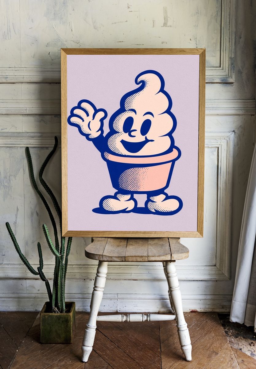 Smiling Soft Serve Cartoon Poster. — room view 1