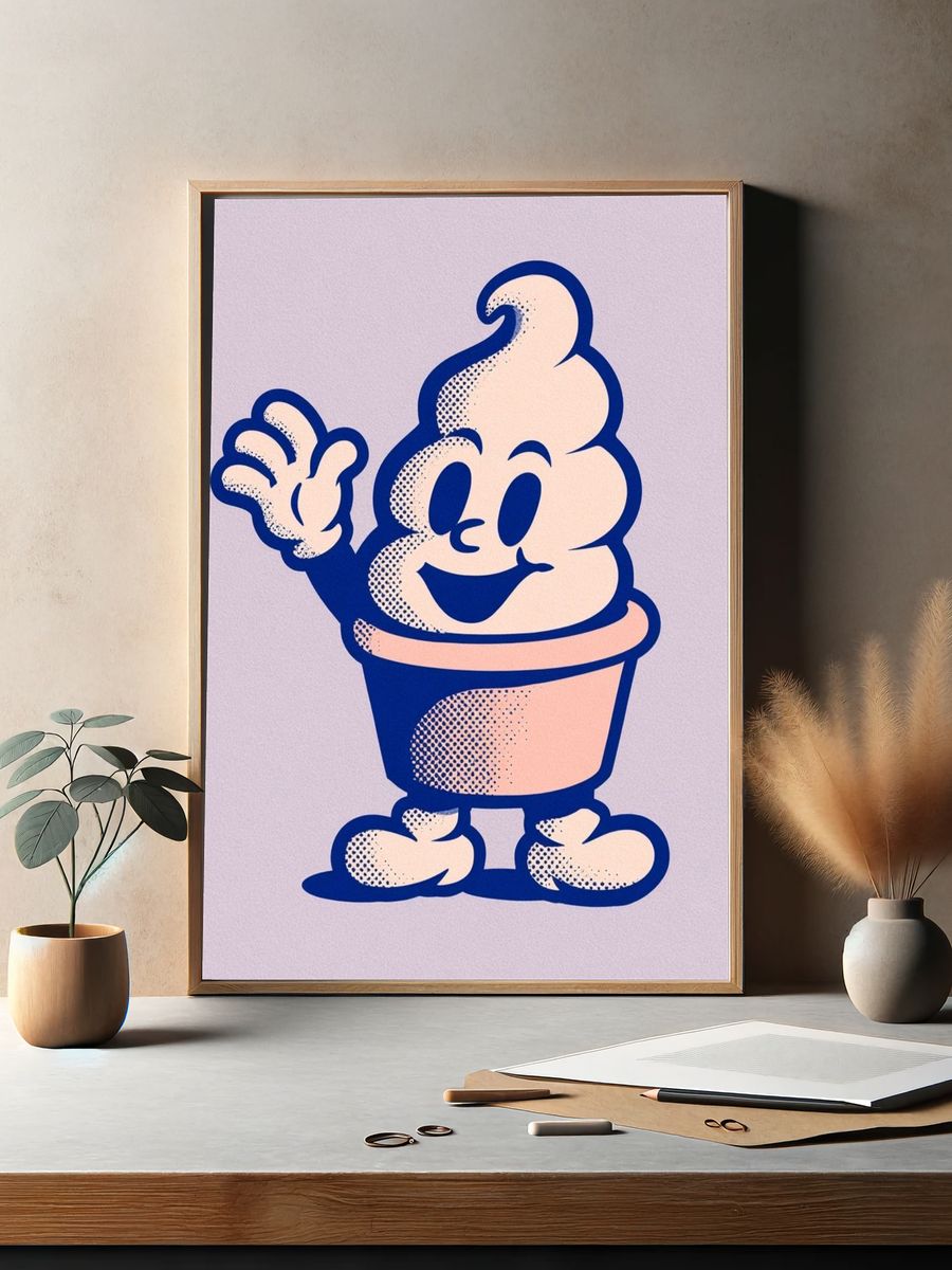 Smiling Soft Serve Cartoon Poster. — room view 2