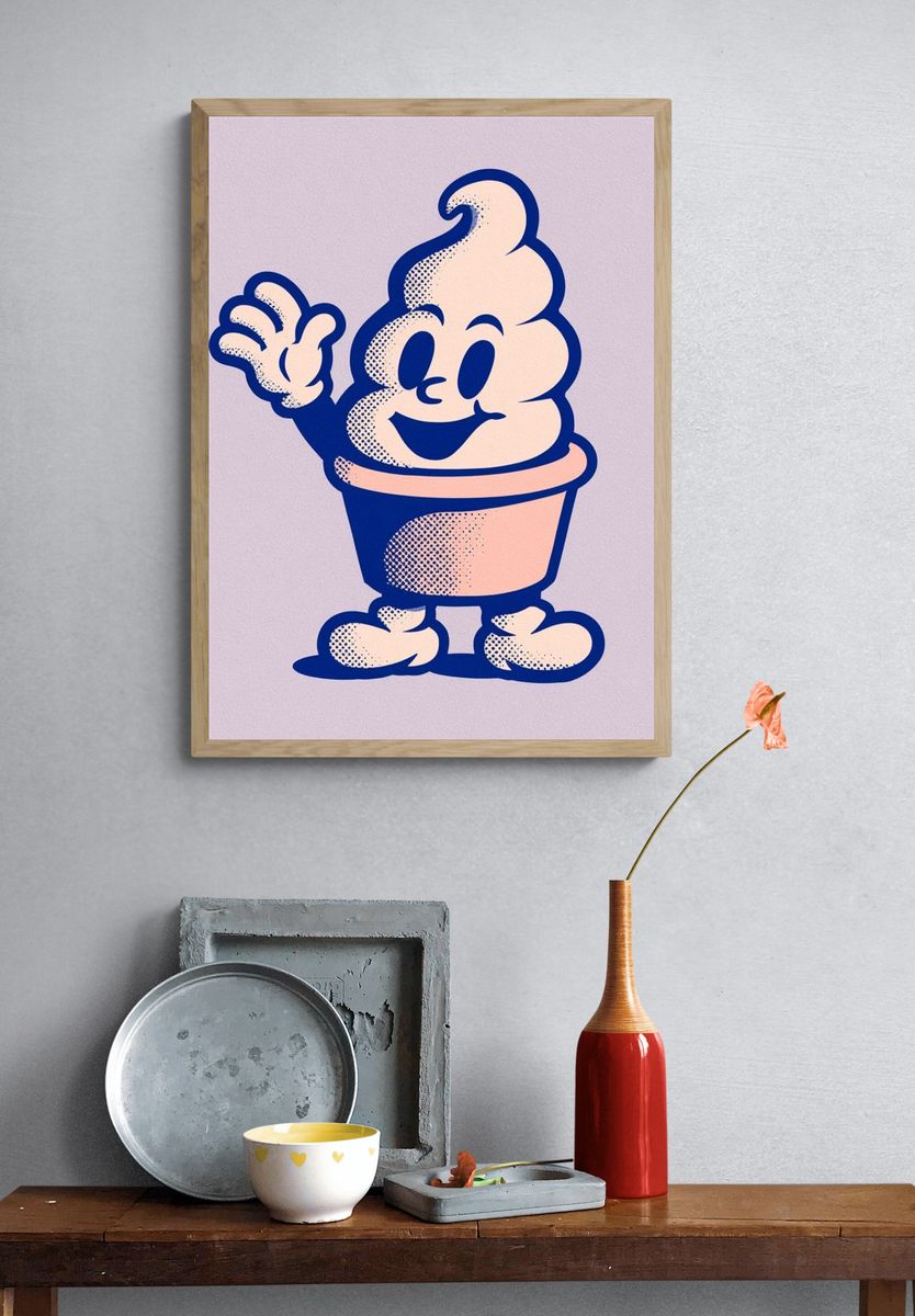 Smiling Soft Serve Cartoon Poster. — room view 3