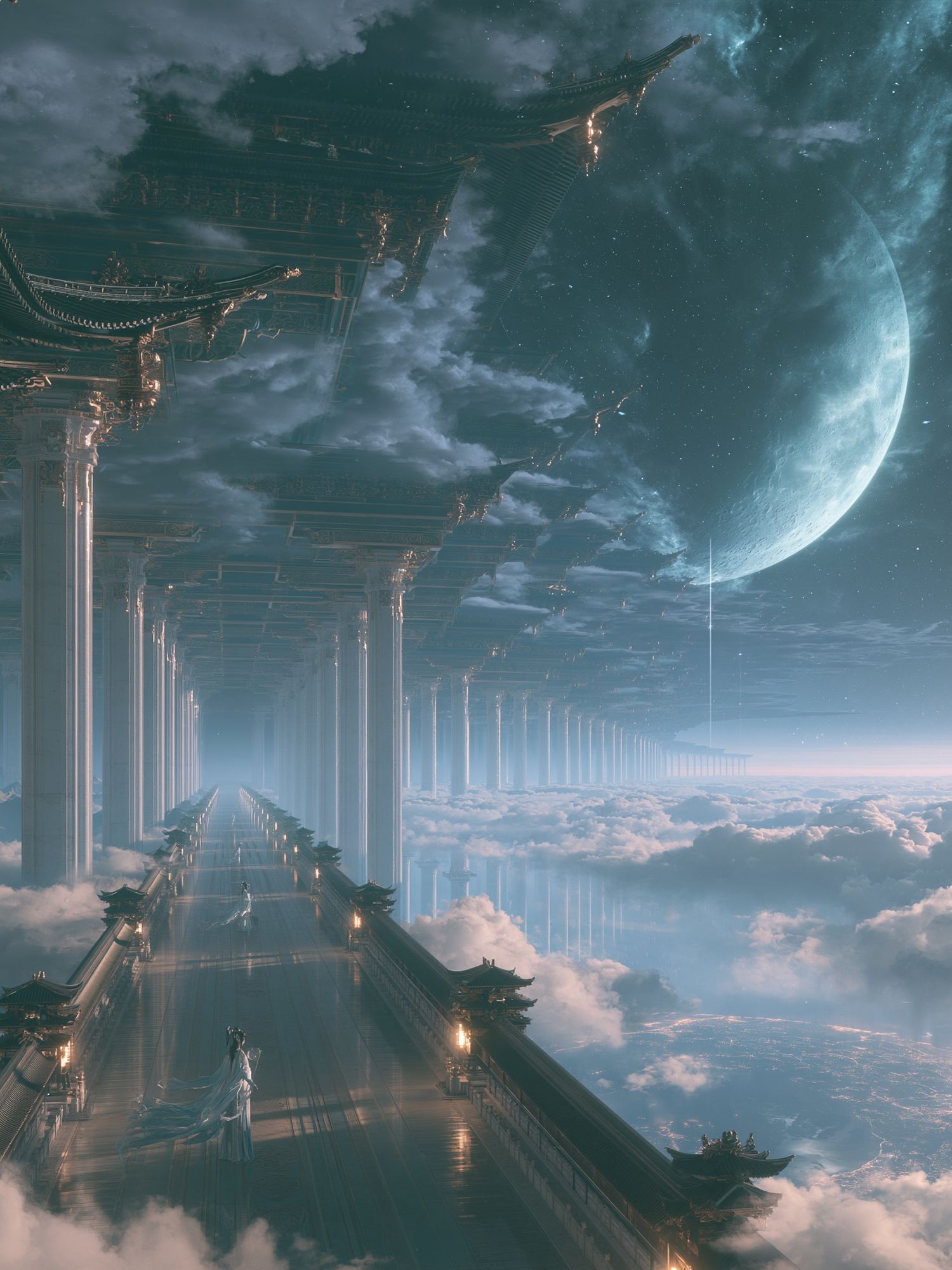 Celestial Temple in the Clouds Print. poster — illustration art