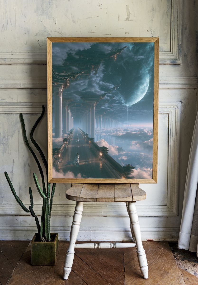Celestial Temple in the Clouds Print. room preview