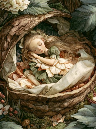 Sleeping Forest Girl Watercolor Print. poster