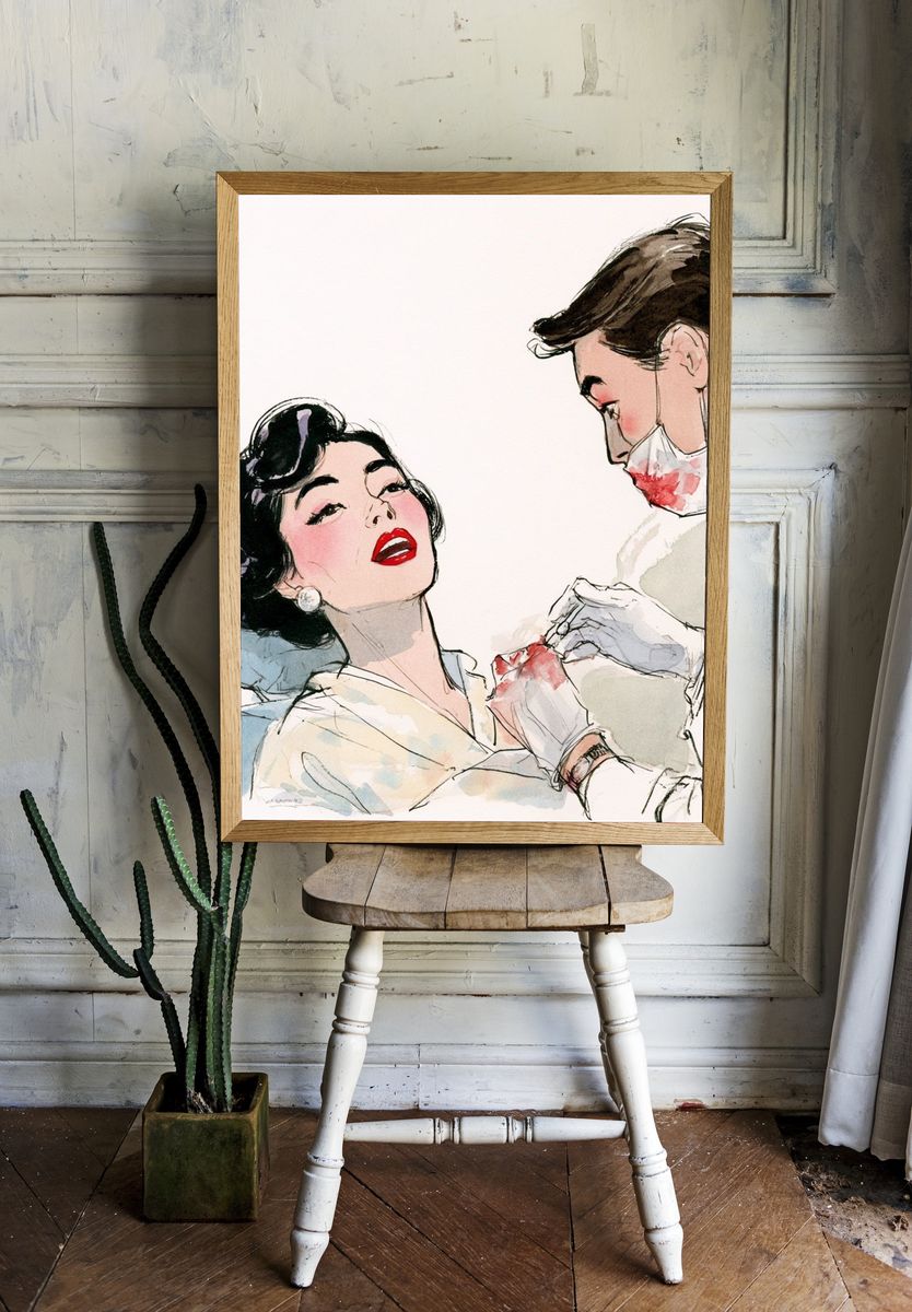 Vintage Glamour Couple Illustration Poster. — room view 1