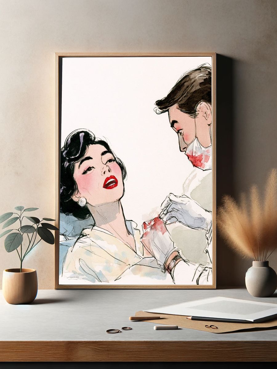 Vintage Glamour Couple Illustration Poster. — room view 2