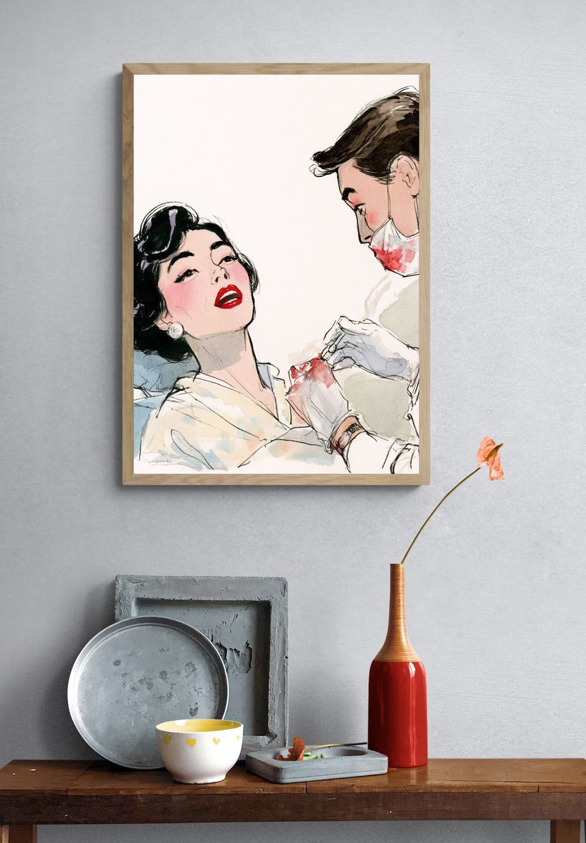 Vintage Glamour Couple Illustration Poster. — room view 3