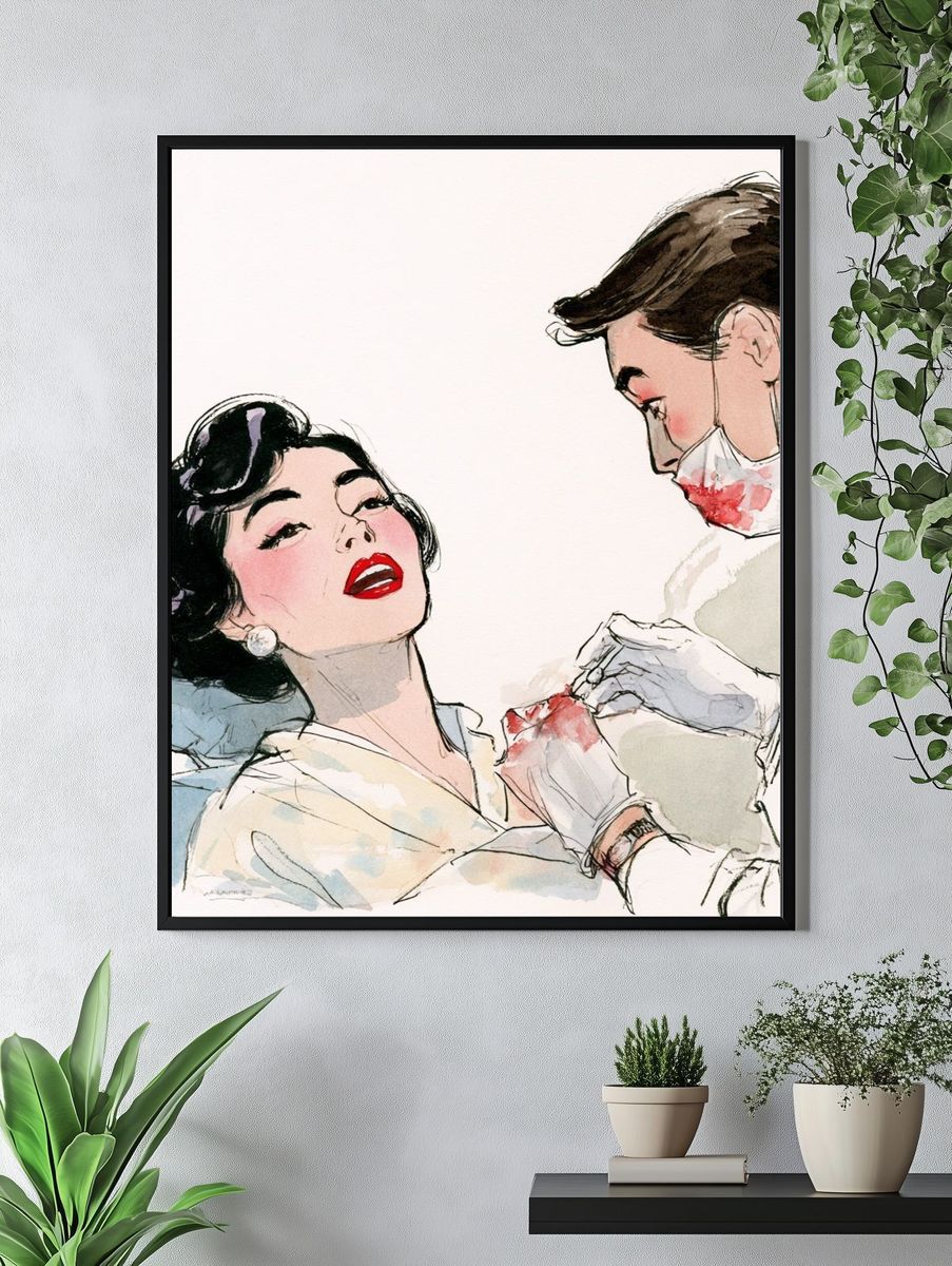 Vintage Glamour Couple Illustration Poster. — room view 4