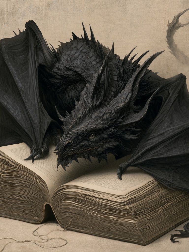 Dragon on Ancient Book Illustration Poster. poster detail