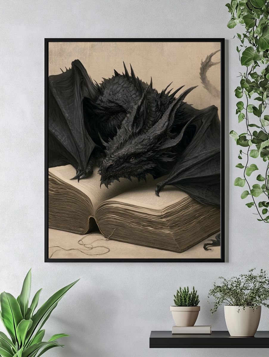 Dragon on Ancient Book Illustration Poster. — room view 4