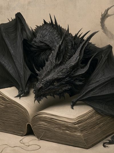 Dragon on Ancient Book Illustration Poster.
