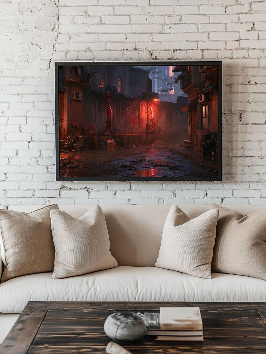 Rainy Cyberpunk Alley Poster. room preview