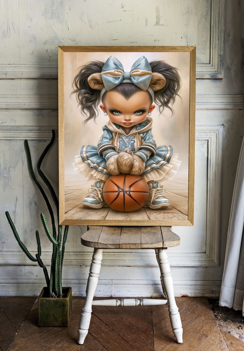 Basketball Doll Portrait Print. room preview