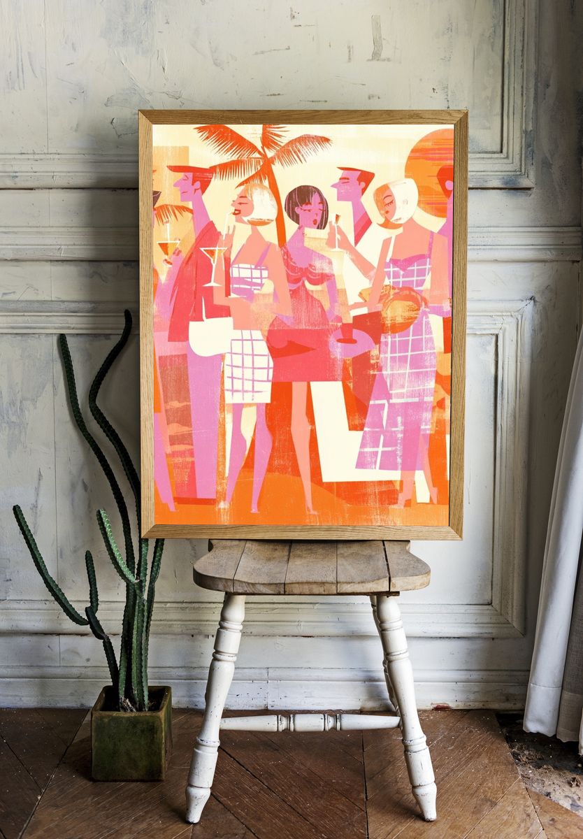 Tropical Cocktail Party Illustration Poster. — room view 1