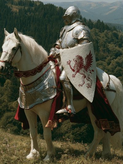 Armored Knight on White Horse Print.