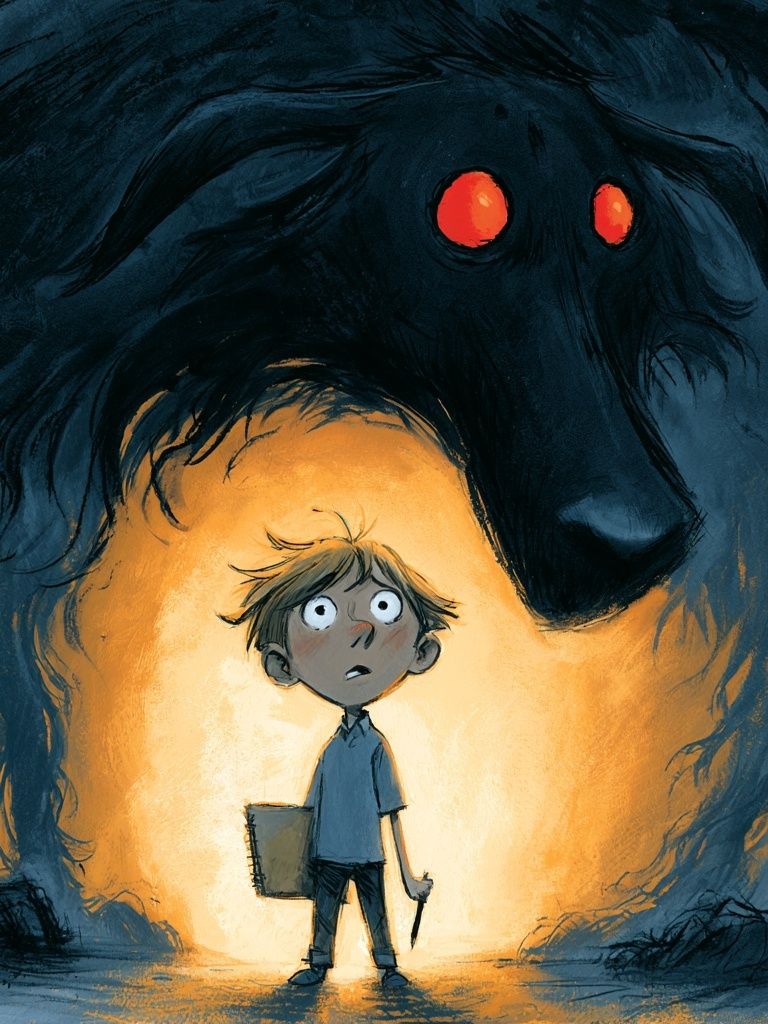 Boy and Shadow Monster Illustration Poster. poster — illustration art