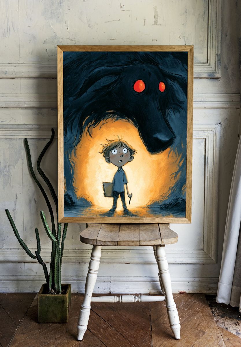 Boy and Shadow Monster Illustration Poster. — room view 1