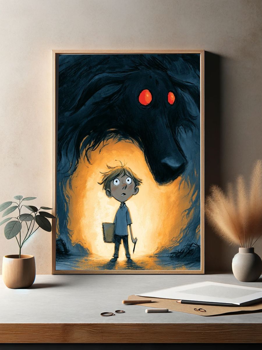 Boy and Shadow Monster Illustration Poster. — room view 2