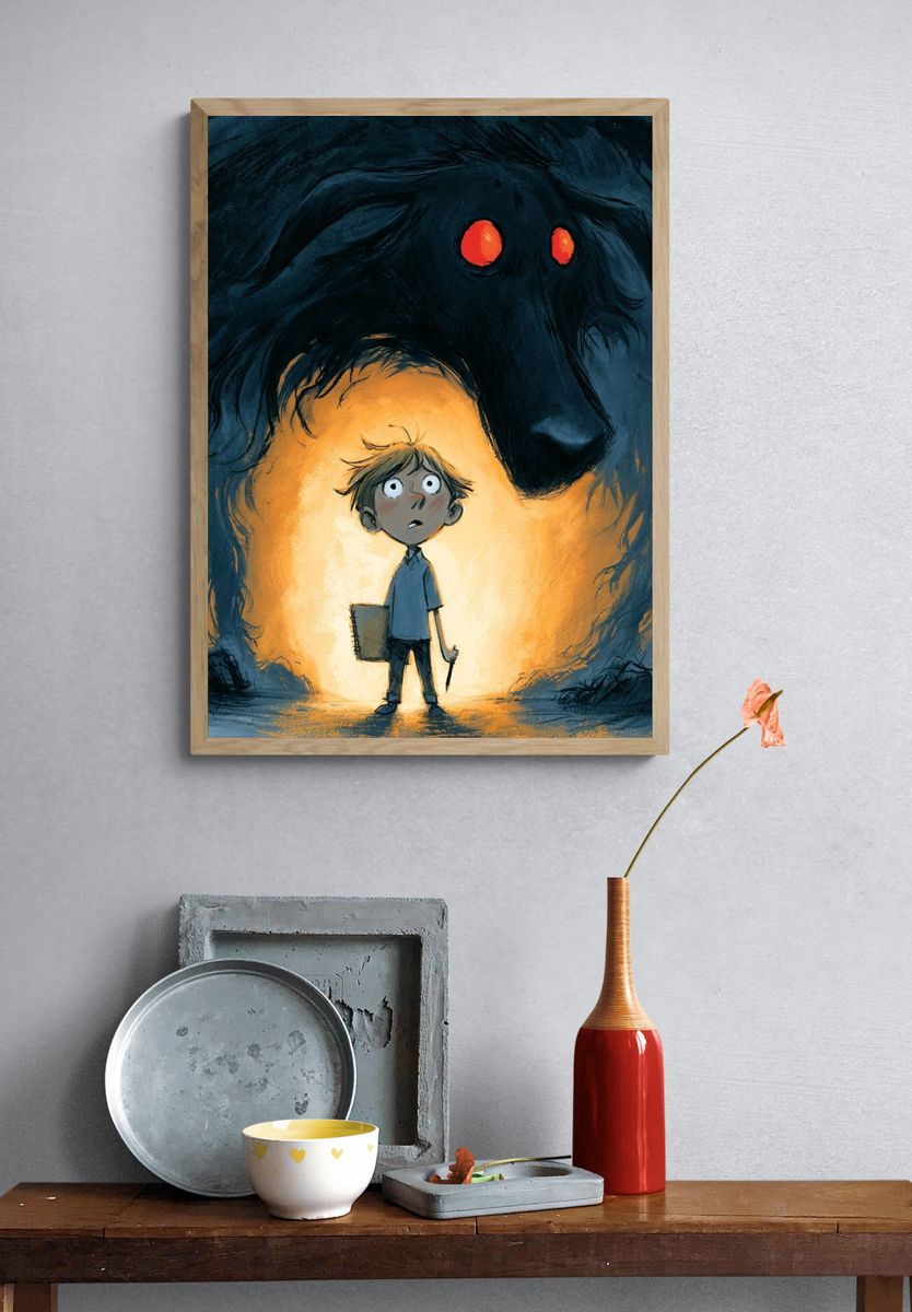 Boy and Shadow Monster Illustration Poster. — room view 3