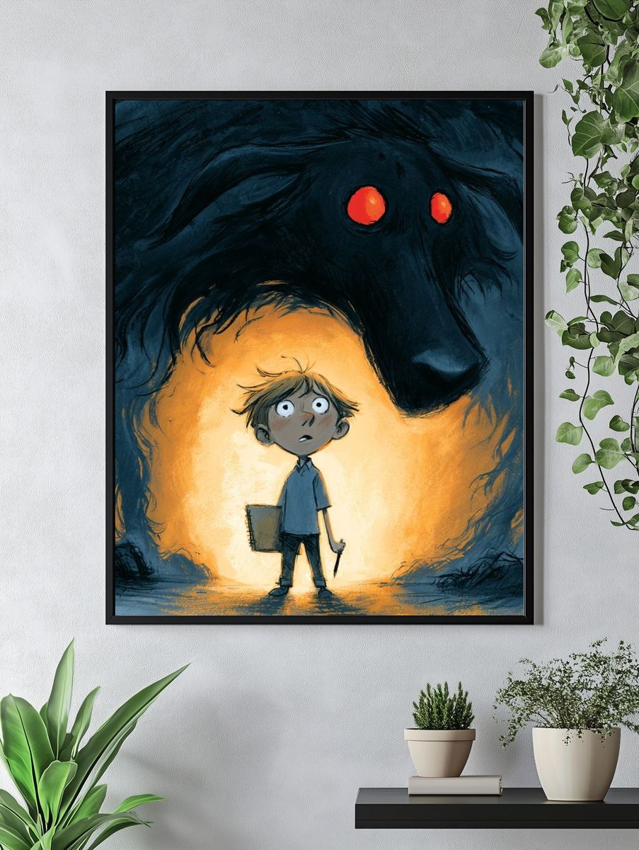 Boy and Shadow Monster Illustration Poster. — room view 4