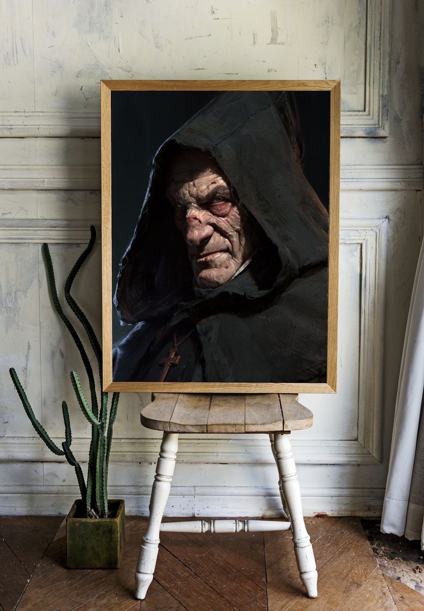 Dark Hooded Villain Portrait Print. — room view 1
