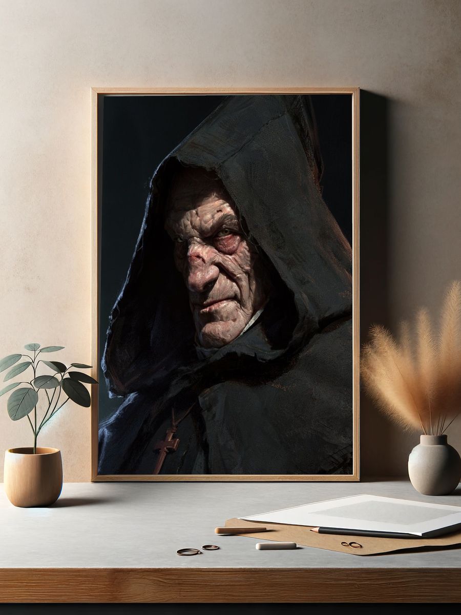 Dark Hooded Villain Portrait Print. — room view 2
