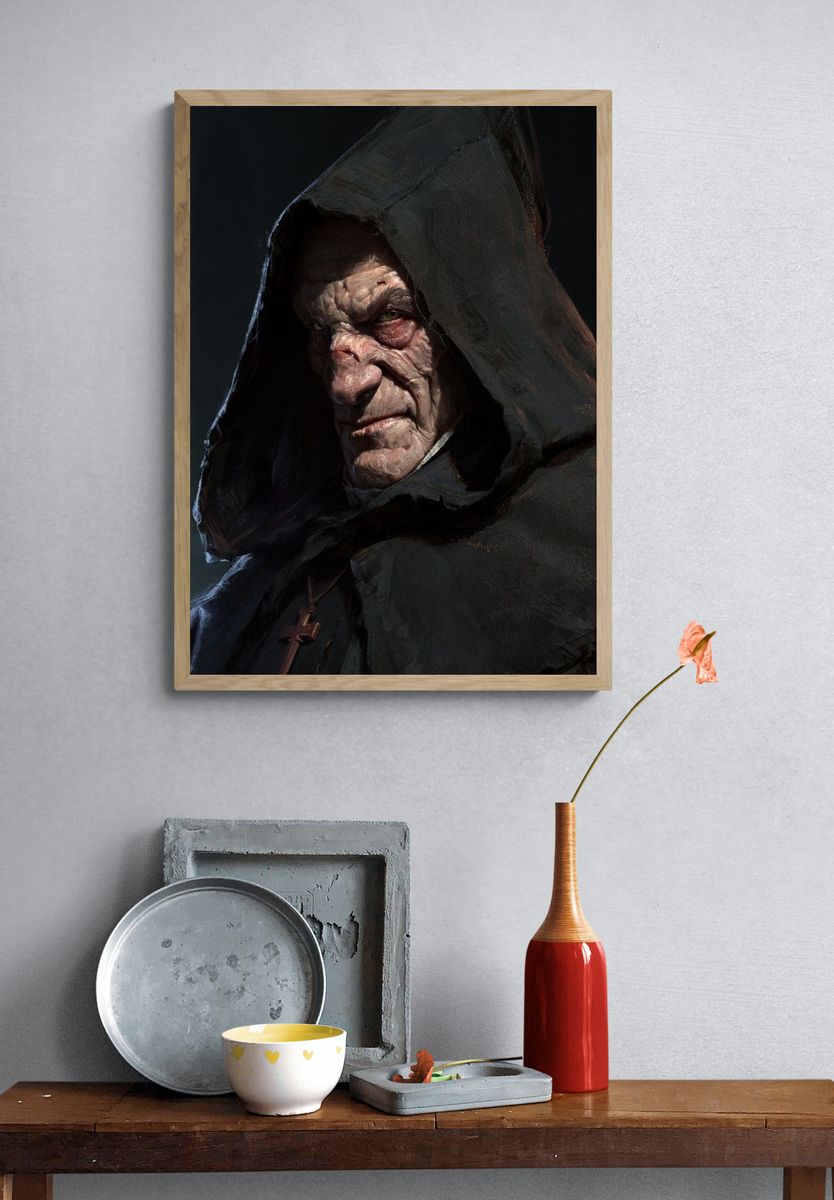 Dark Hooded Villain Portrait Print. — room view 3