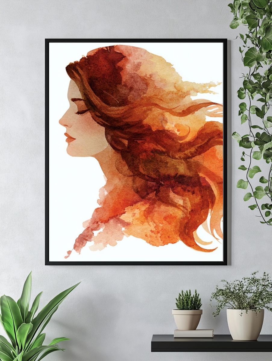 Watercolor Woman Profile Print. — room view 4