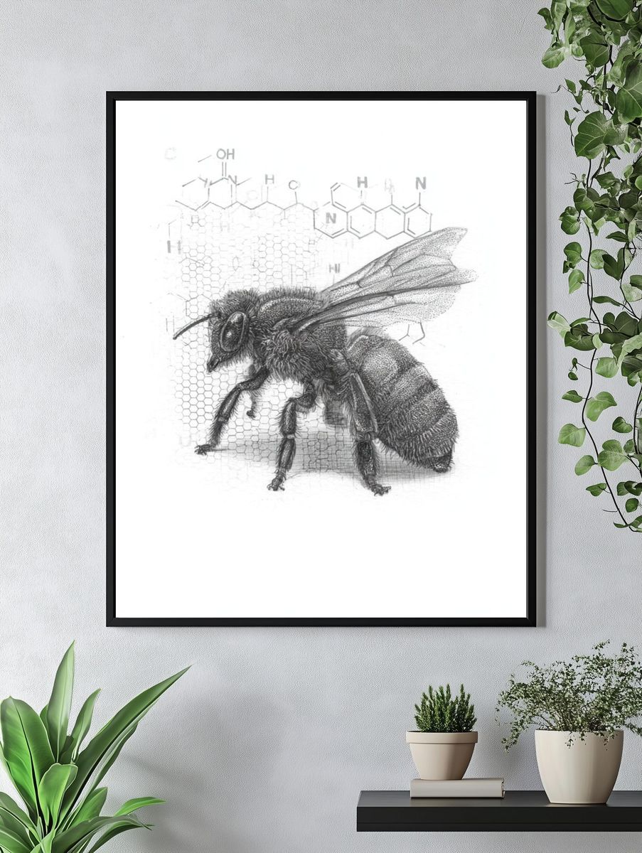 Honey Bee Scientific Illustration Poster. — room view 4