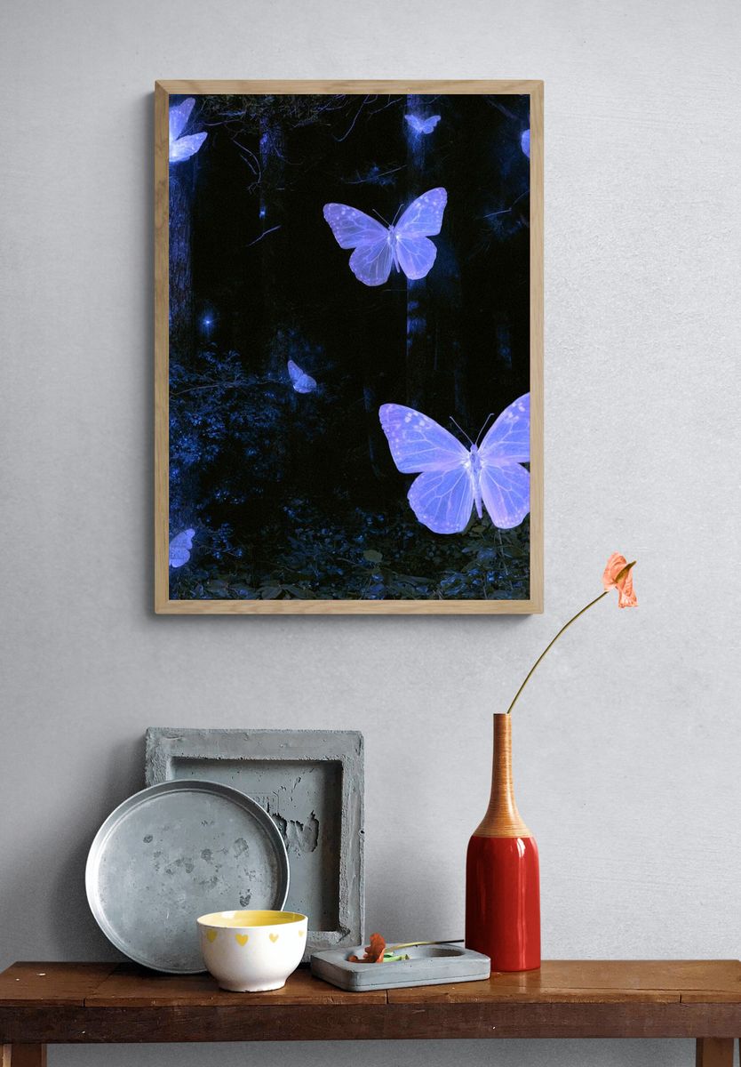 Glowing Butterflies in Forest Print. — room view 3