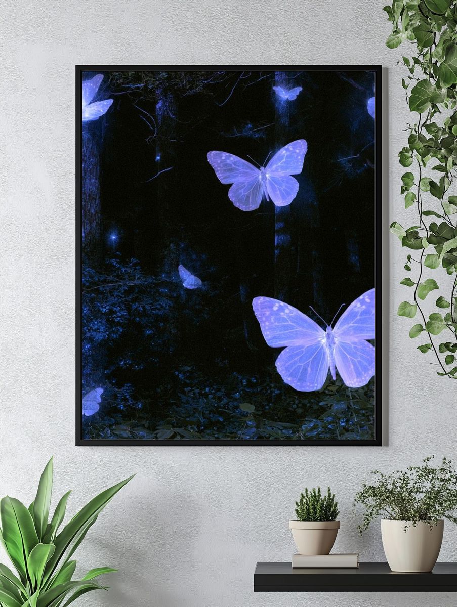 Glowing Butterflies in Forest Print. — room view 4