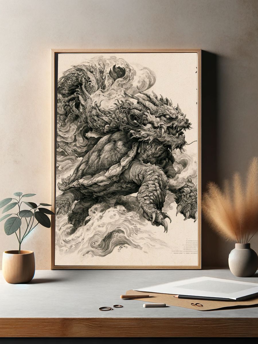 Dragon Turtle Ink Illustration Poster. — room view 2