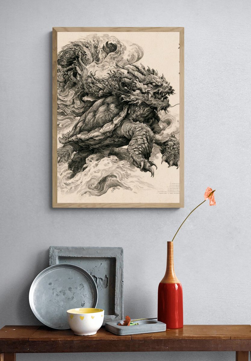 Dragon Turtle Ink Illustration Poster. — room view 3