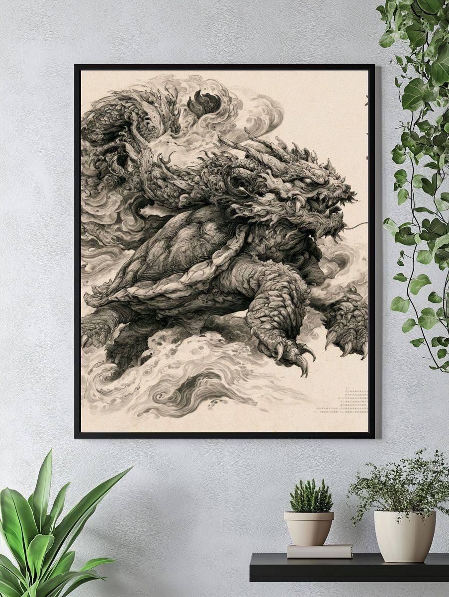 Dragon Turtle Ink Illustration Poster. — room view 4