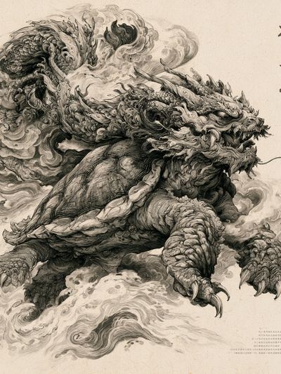Dragon Turtle Ink Illustration Poster. poster