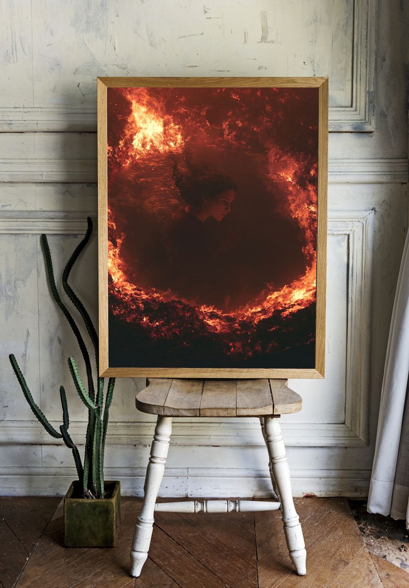 Fire Circle Portrait Print. room preview
