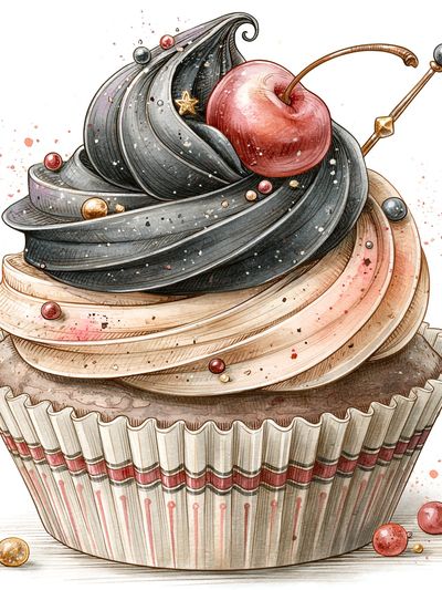 Cherry Cupcake Watercolor Print.