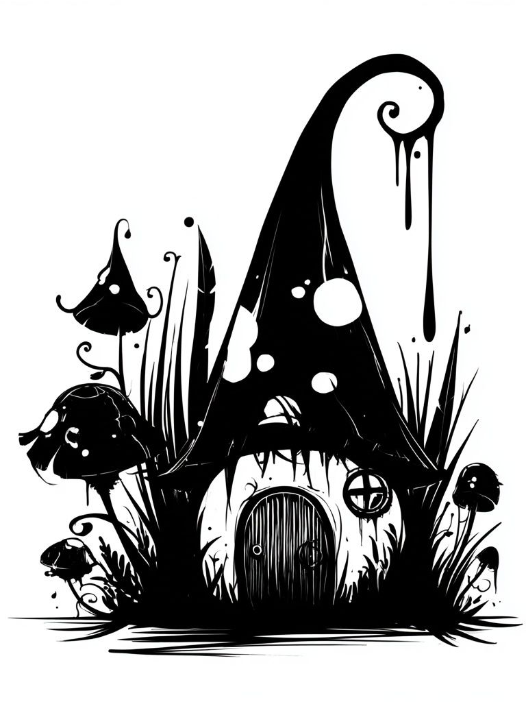 Whimsical Mushroom House Illustration Poster. poster detail