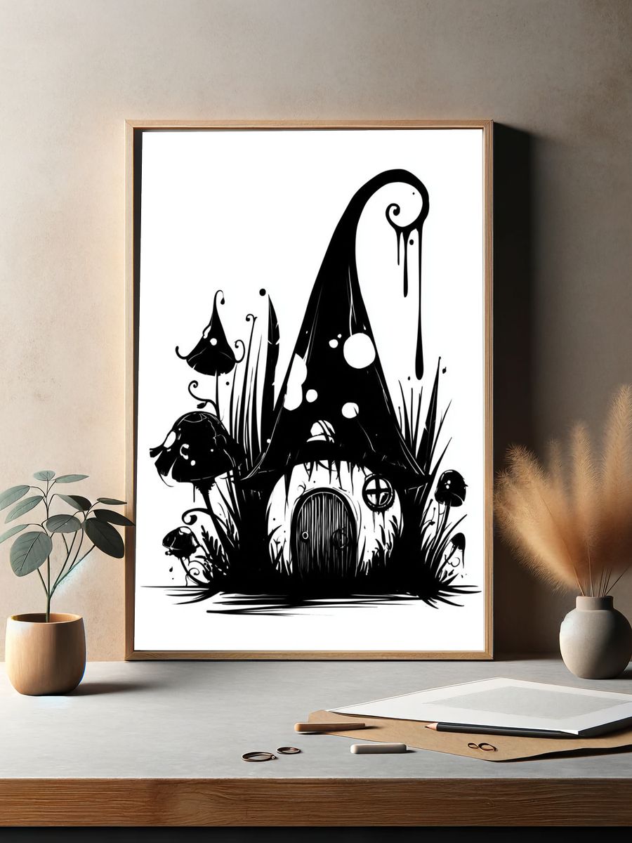 Whimsical Mushroom House Illustration Poster. — room view 2