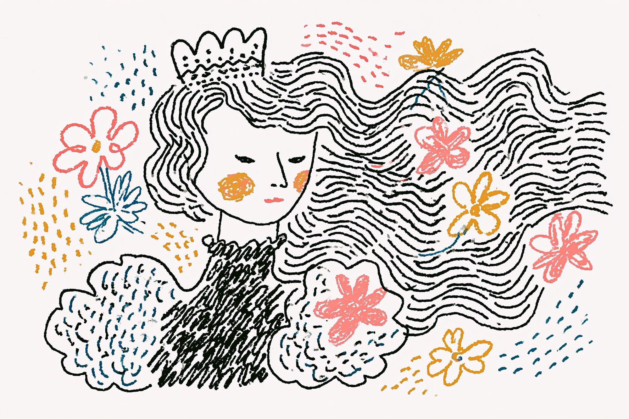 Whimsical Floral Portrait Illustration Poster. poster detail