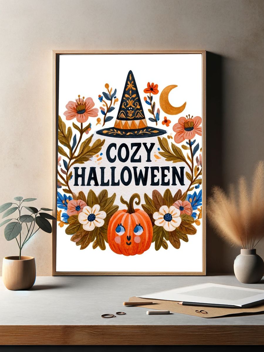 Cozy Halloween Floral Poster. — room view 2