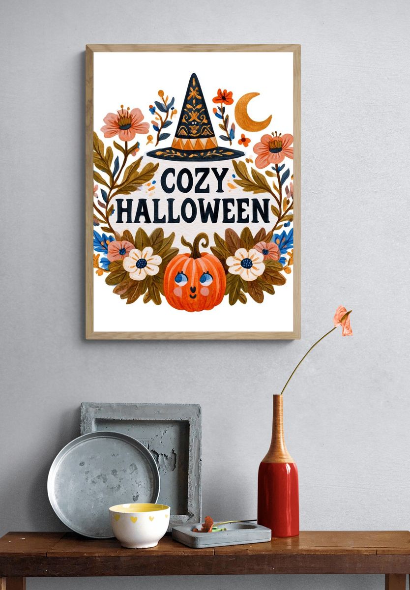 Cozy Halloween Floral Poster. — room view 3