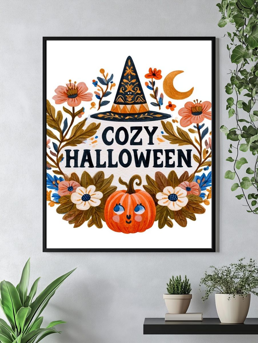 Cozy Halloween Floral Poster. — room view 4