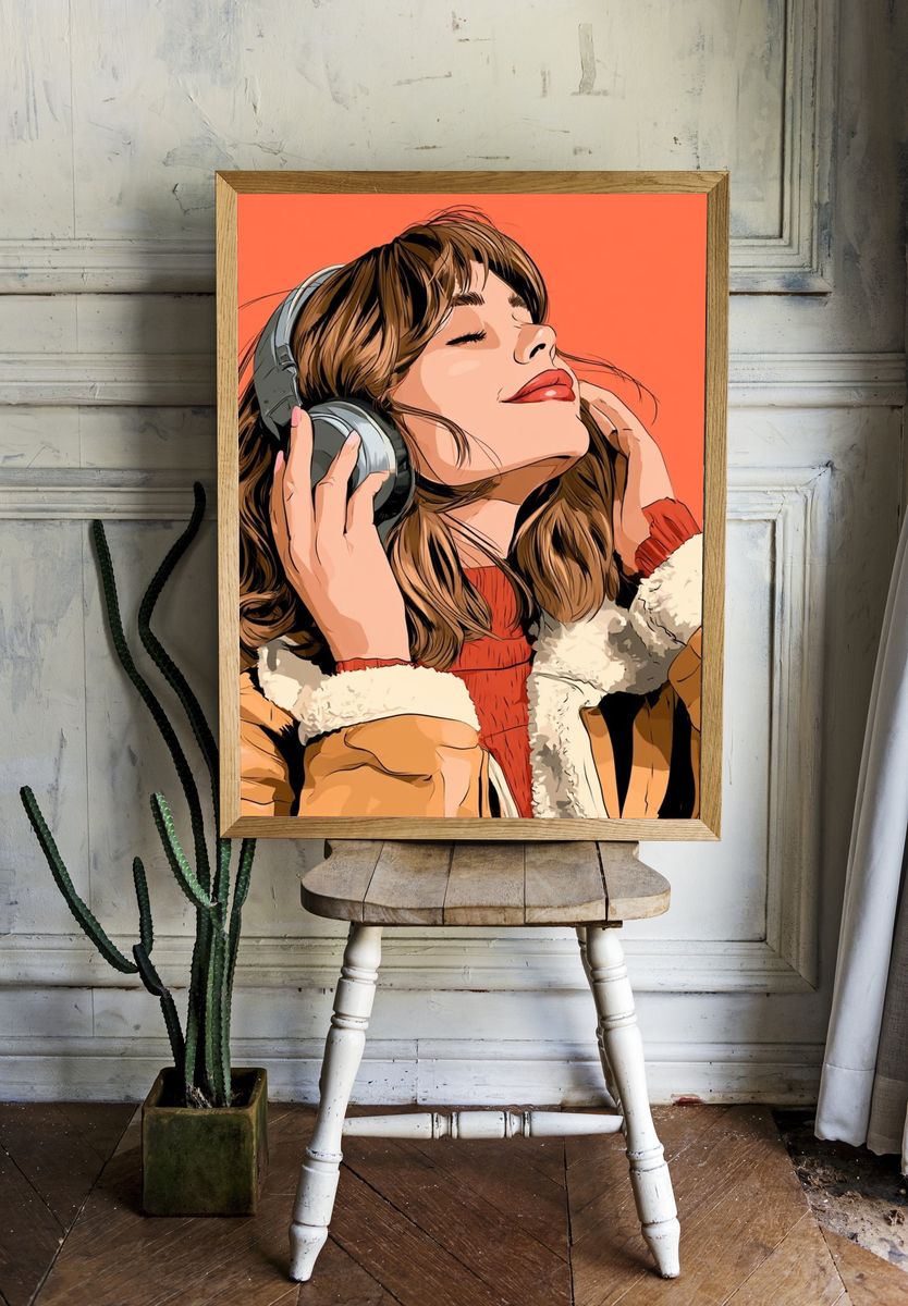 Headphones Portrait Illustration Poster. — room view 1