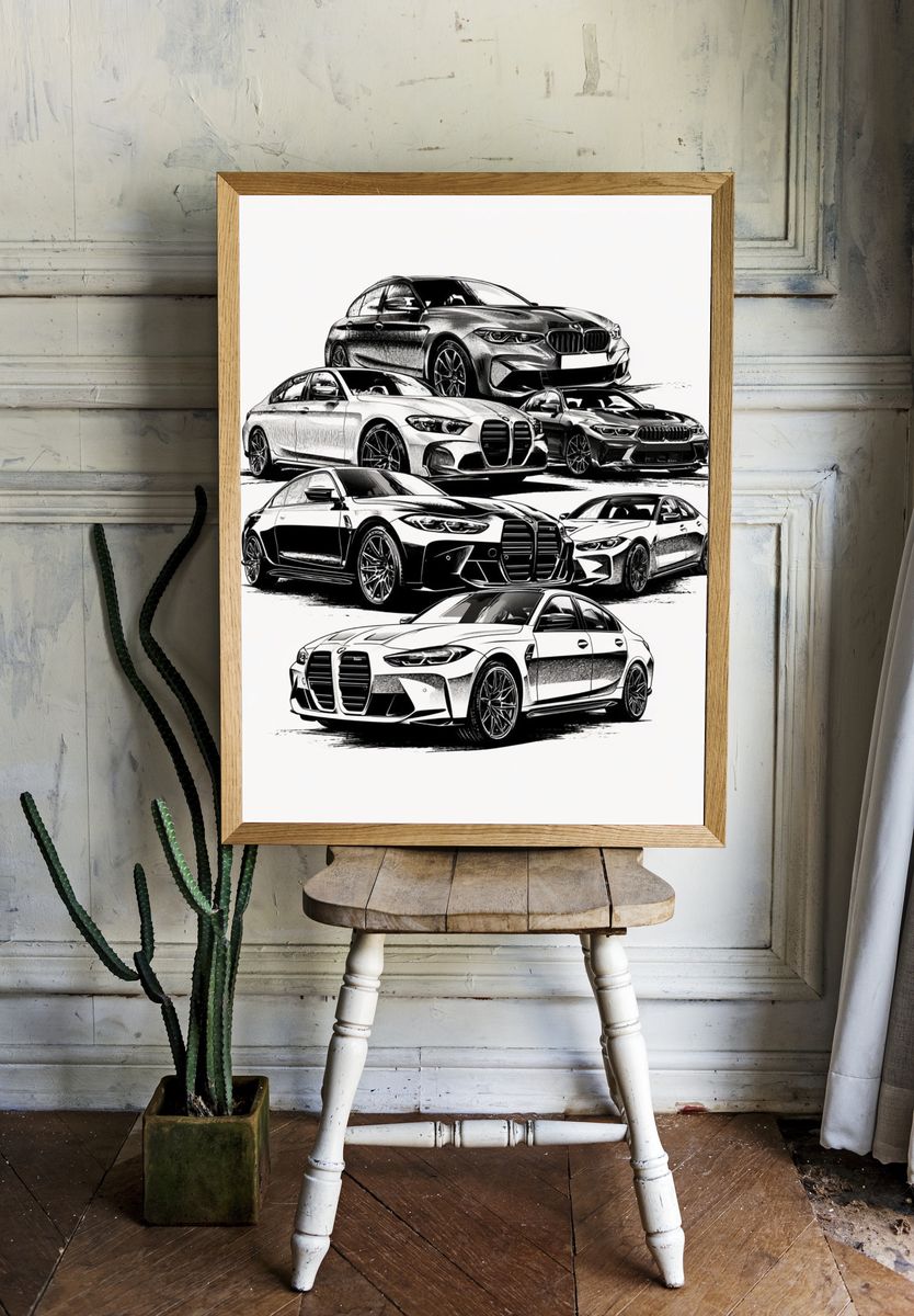 BMW M Series Cars Illustration Poster. room preview