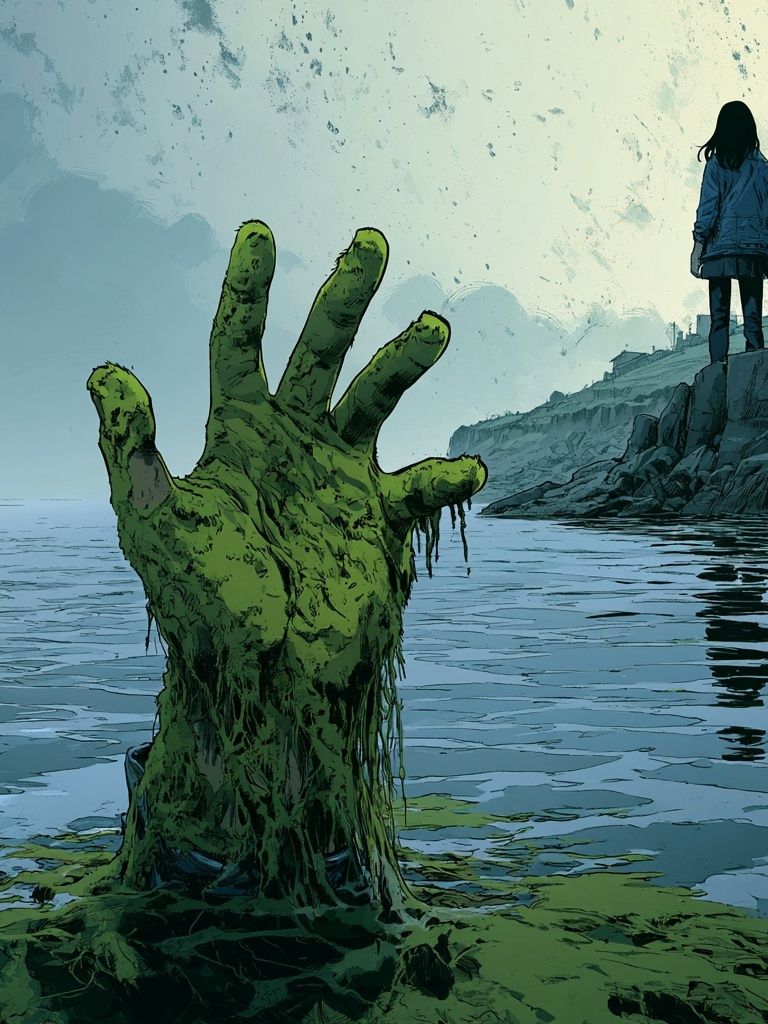 Surreal Sea Hand Illustration Poster. poster detail