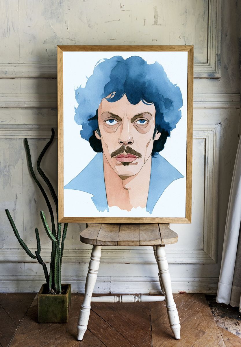 Blue Portrait Watercolor Poster. — room view 1