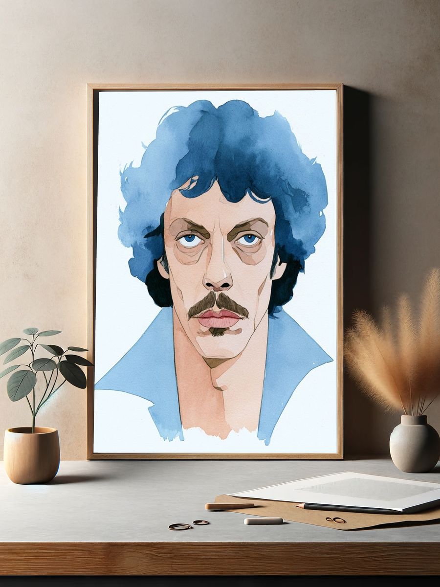 Blue Portrait Watercolor Poster. — room view 2