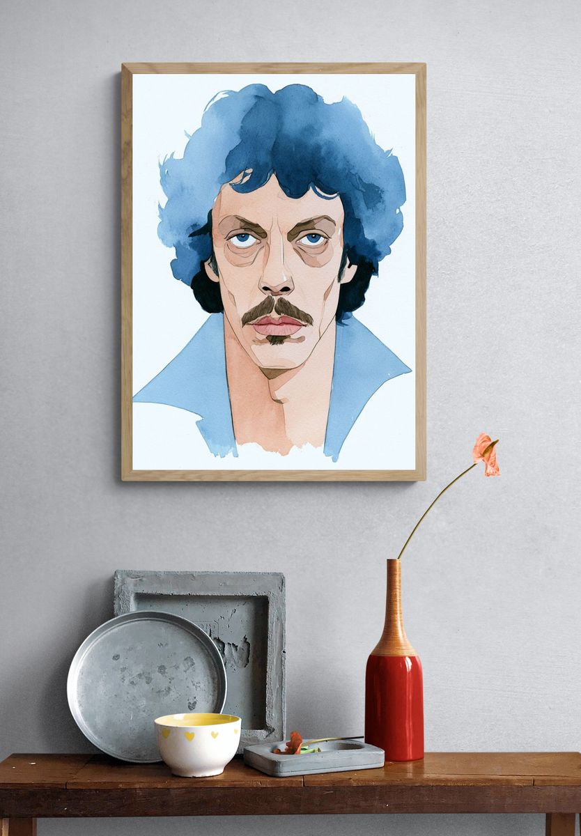 Blue Portrait Watercolor Poster. — room view 3